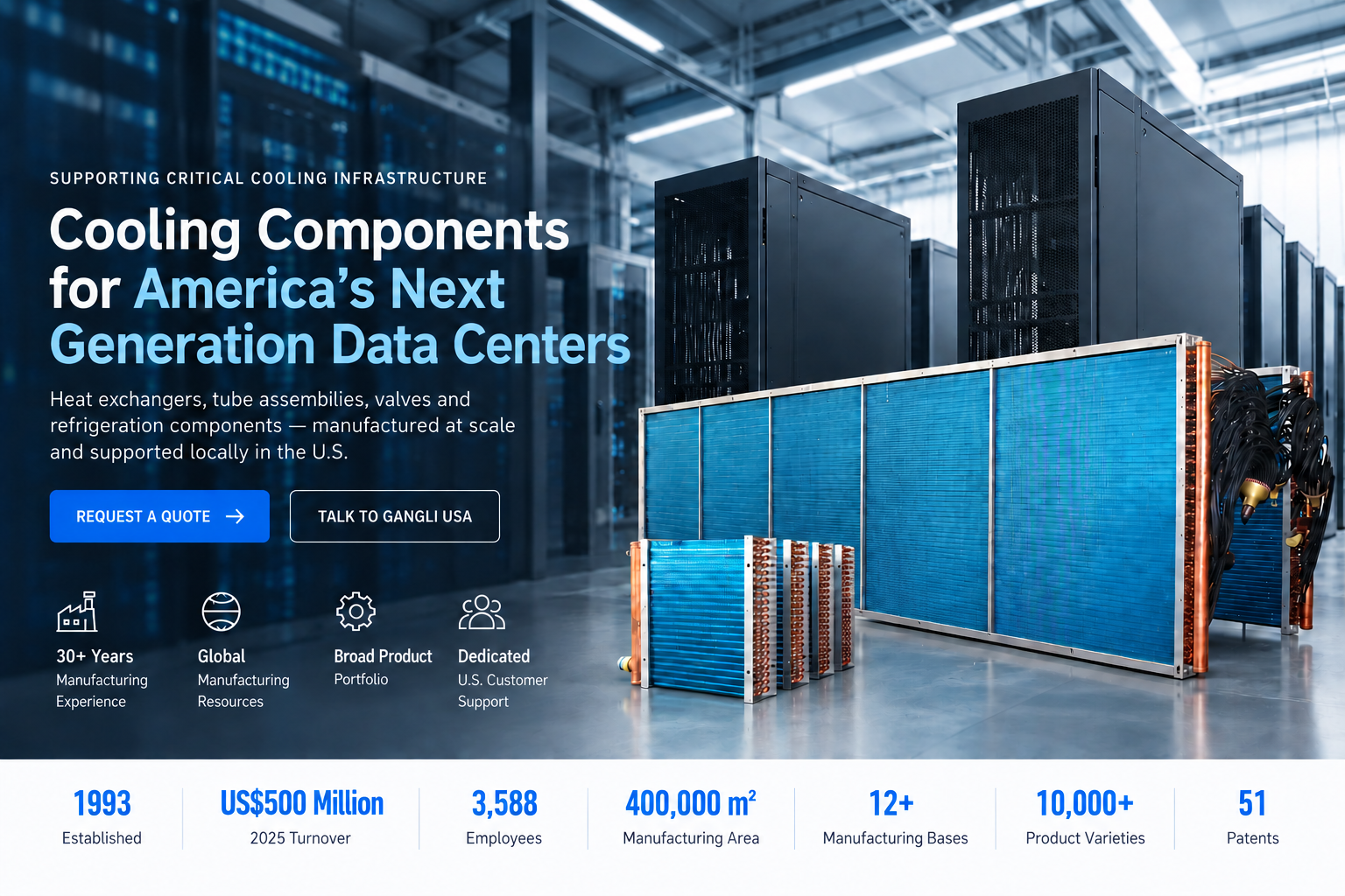 Gangli cooling components for data center OEMs